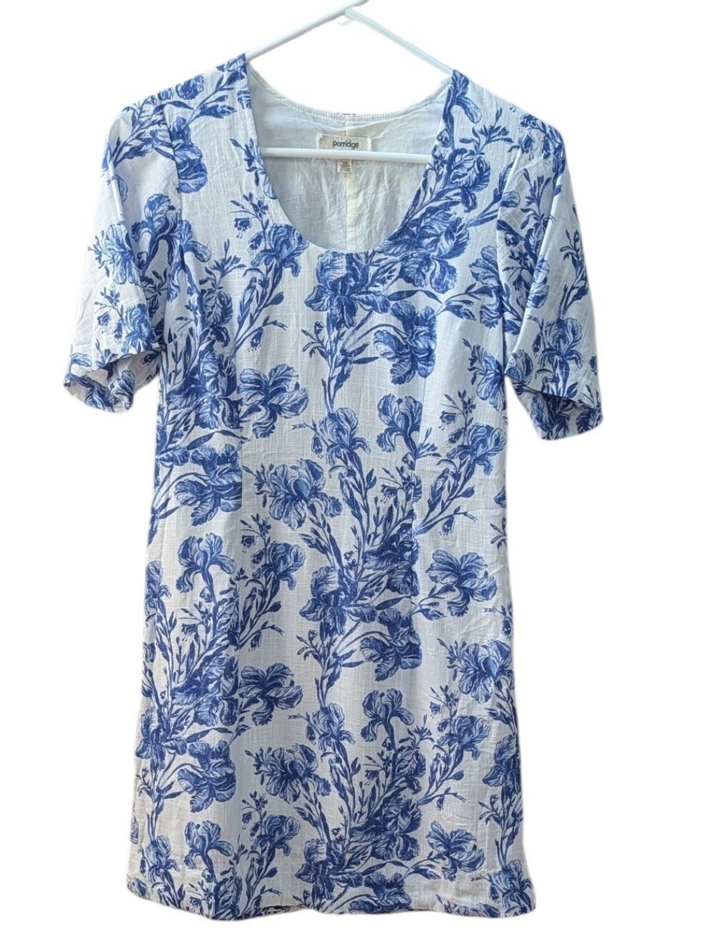 Anthropologie/Porridge, Blue And White Floral Linen Blend Mini Dress. XS